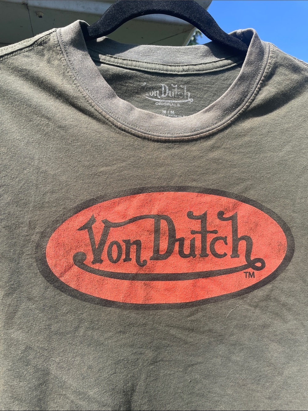 Von Dutch Olive Green Short Sleeve Tee with Orange Logo
